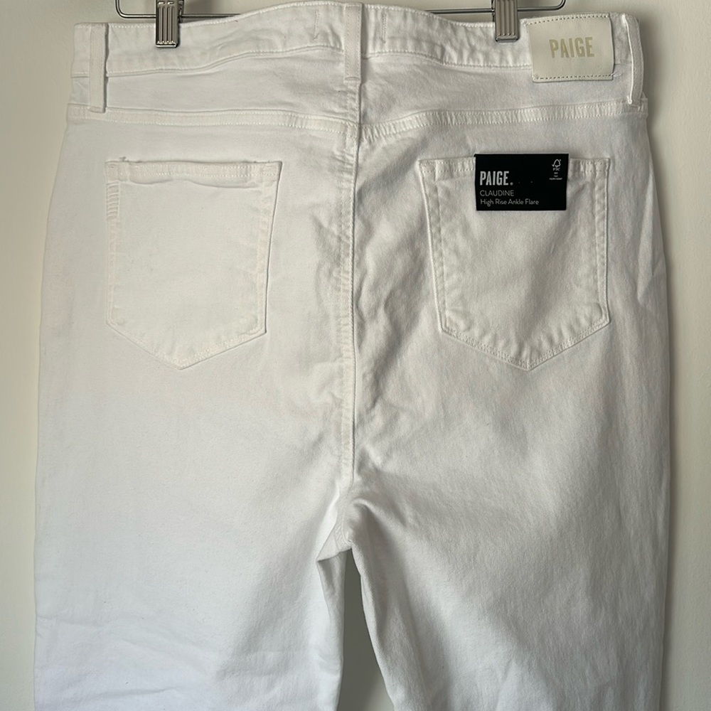 Claudine, high-rise, ankle flare jeans in white, NEW